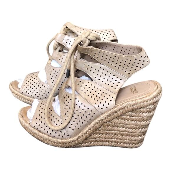 Johnston & Murphy Mandy Espadrille Wedge Sandals Tan 6.5 Lace-Up Preowned - Picture 4 of 15